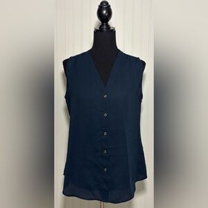 Banana Republic Sleeveless Buttoned Blouse Women’s Size 10 Navy Blue Basic